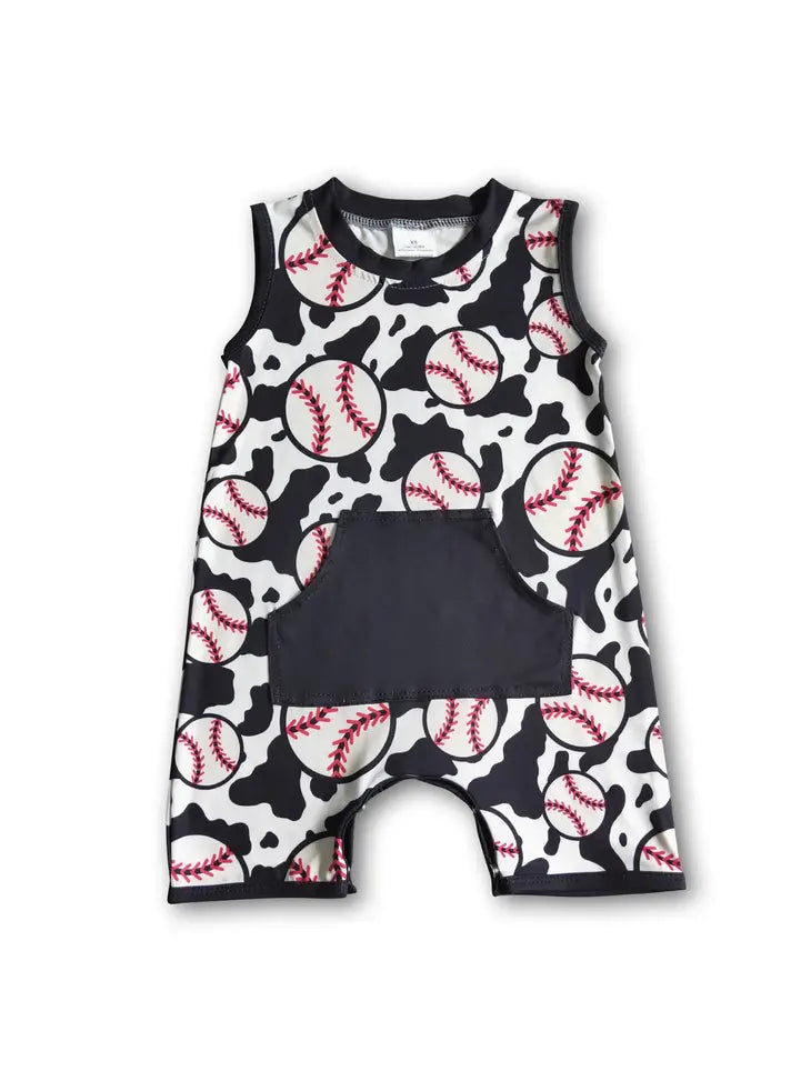 Cow Print, Baseball Romper