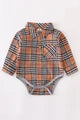 Beige, Plaid, Button Down Collar Onesie