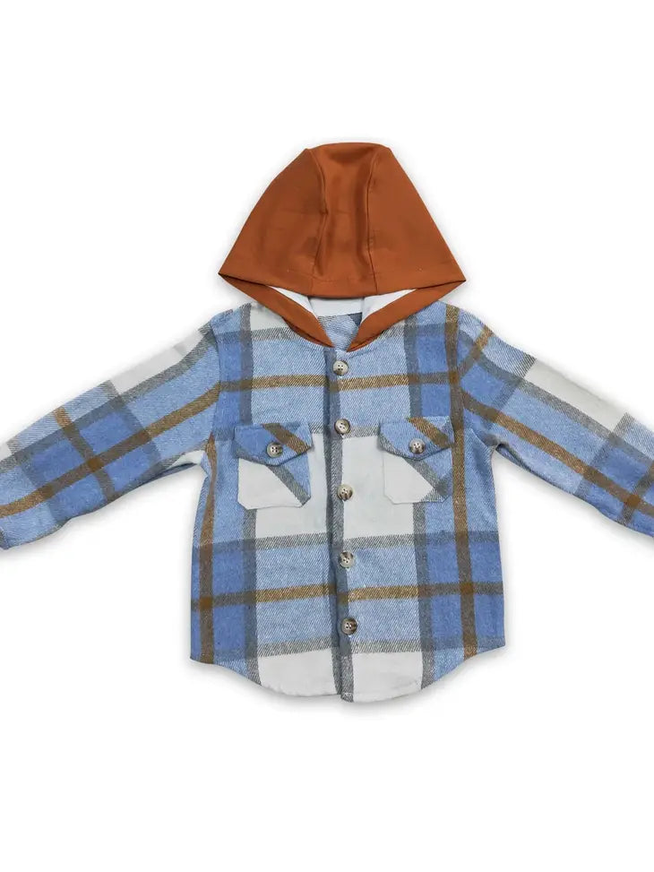 Blue Plaid, Hooded Flannel