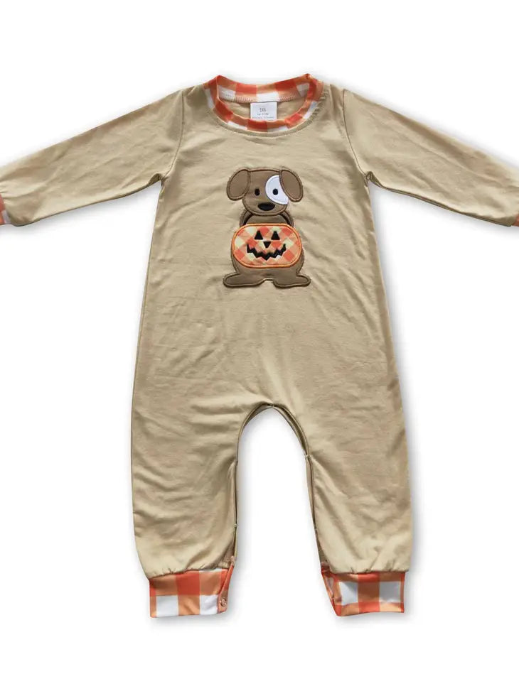 Dog Pumpkin Plaid Romper