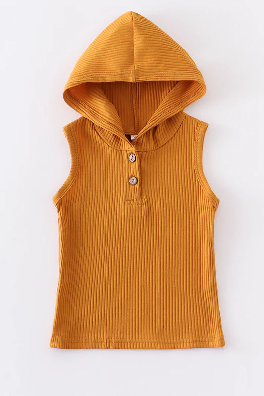 Mustard, Ribbed, Sleeveless Hoodie