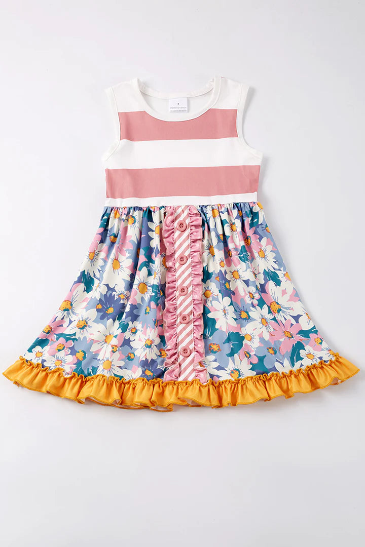 Pink Stripe Floral Ruffle Dress