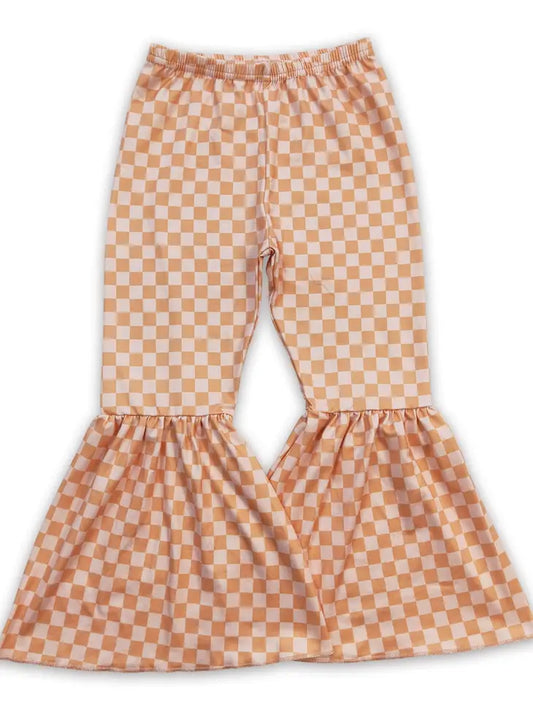 Orange, Plaid, Bell Bottom Pants