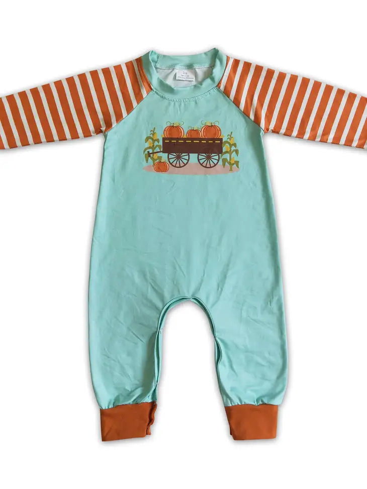 Striped, Pumpkin Wagon Romper